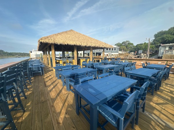 The Shark Bar built out over the dock over the Intercaostal Waterway