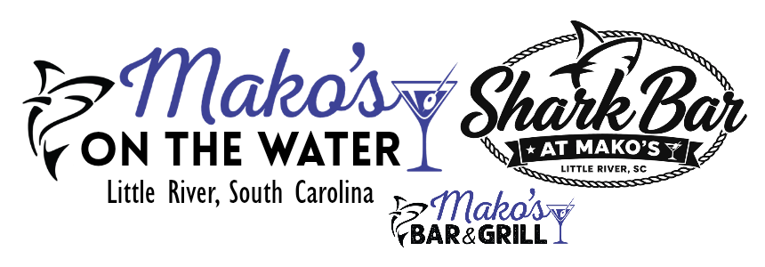 makos on the water, makos bar and grill and shark bar logo collage
